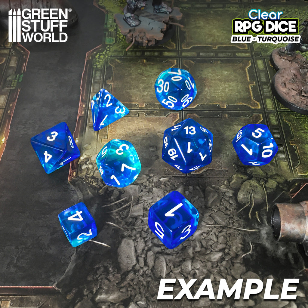 Clear Blue Turquoise - 7pc 16mm RPG Dice Set