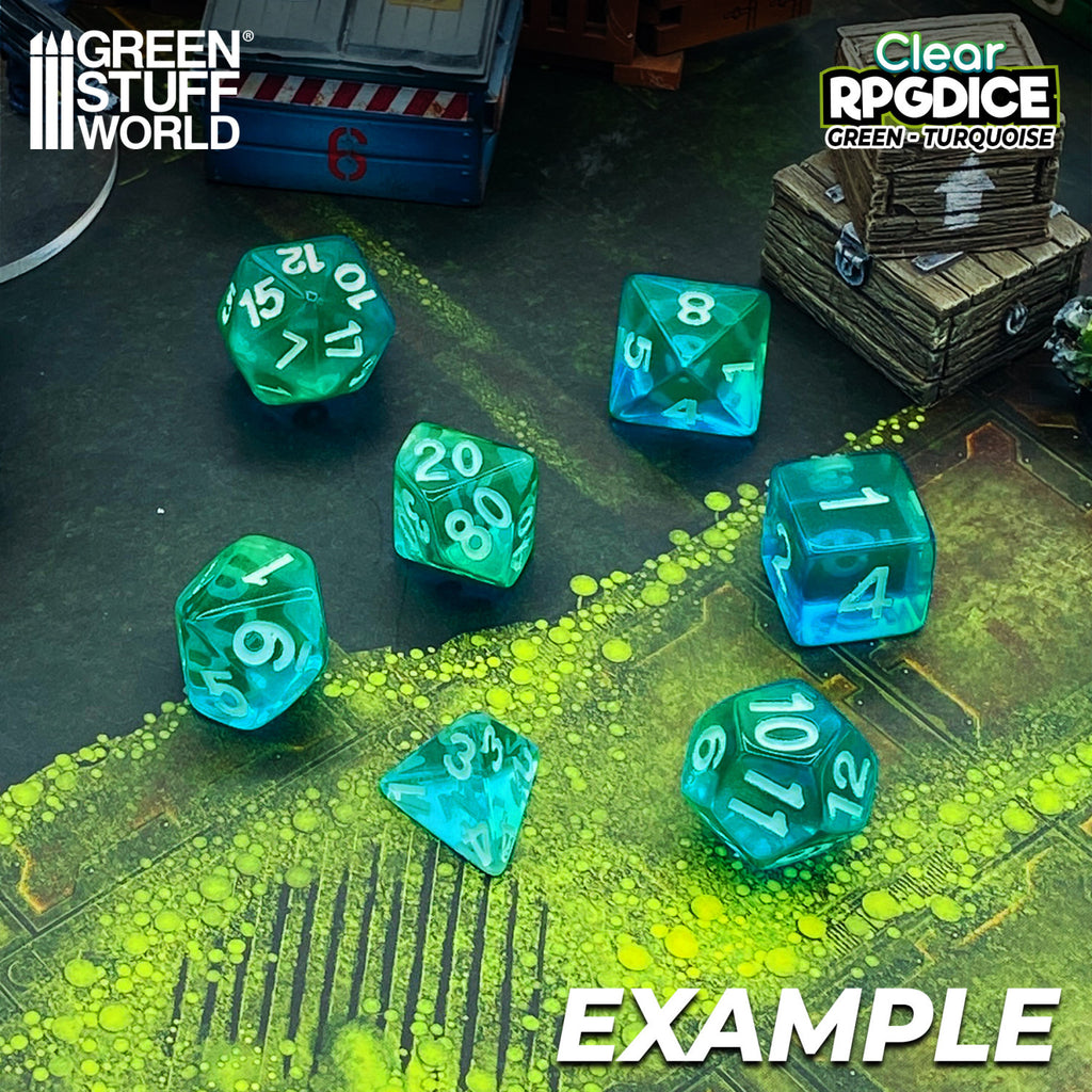 RPGDice med grön turkos färg passar utmärkt till rollspels kvällarna och DnD nätterna - Draklunden