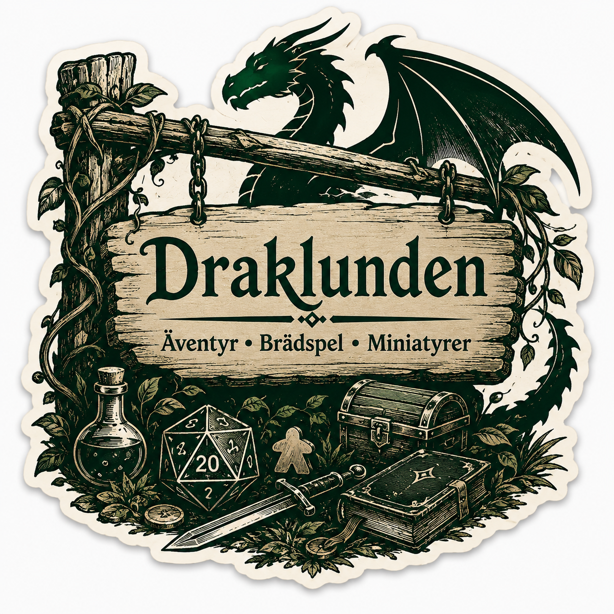Klistermärket med skylten Draklunden för att sätta på dina lådor - Draklunden