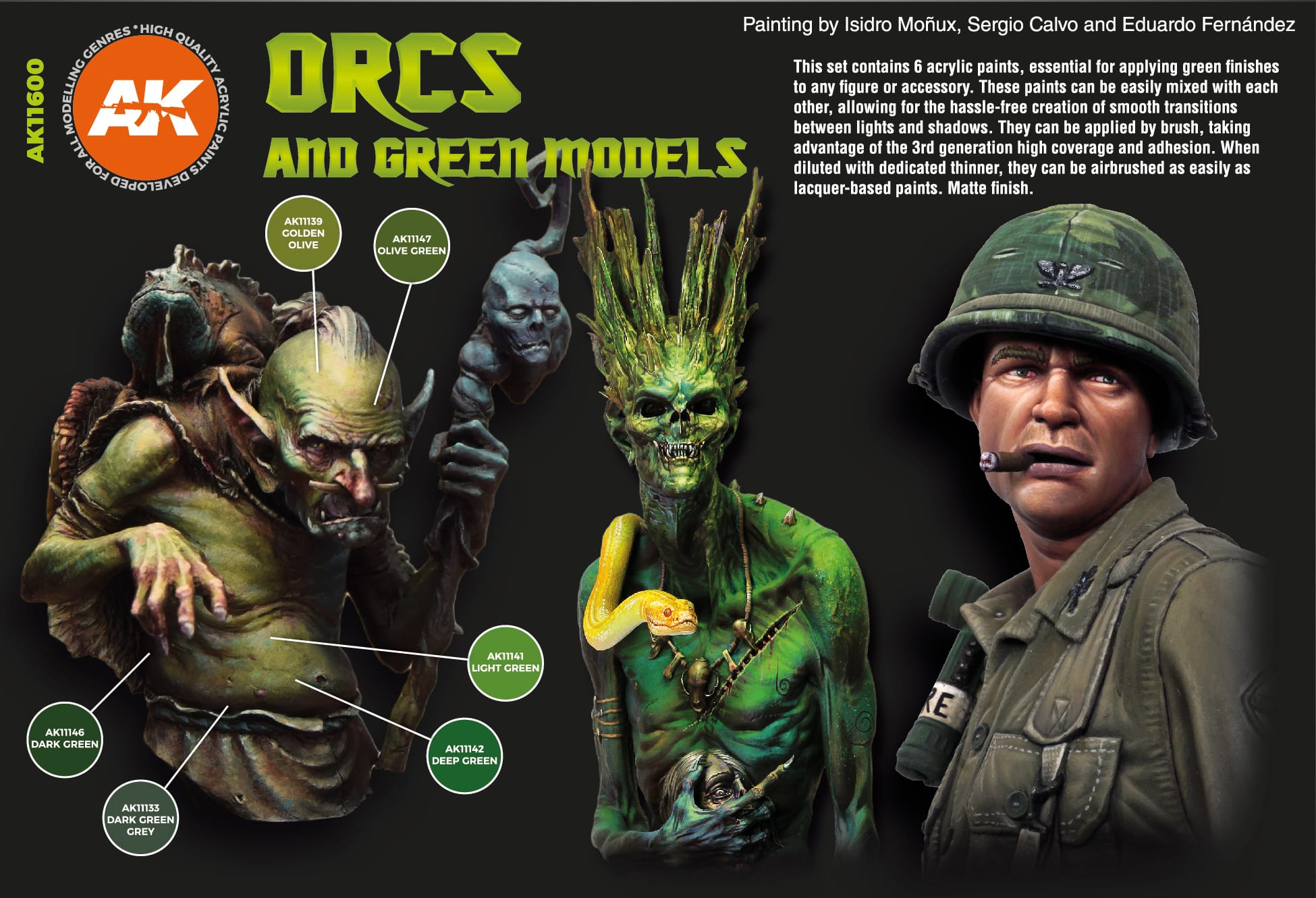 Exempel på hur du målar och kombinerar de gröna färgerna från detta sett för figur målning ak interactive - Draklunden