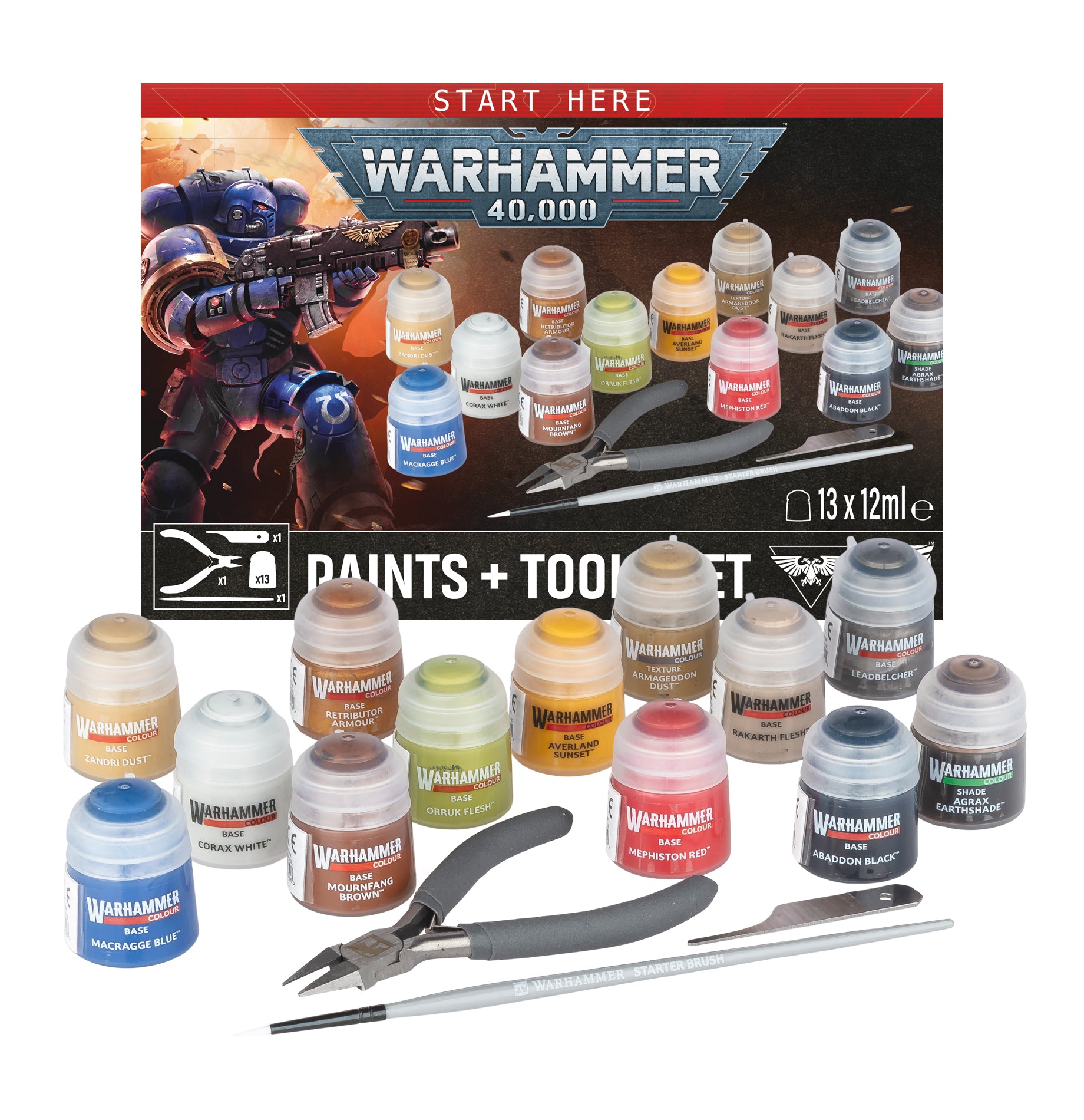 Start sett med målarfärger från Games Workshop Citadel som innehåller en bra grund för att måla dina Space Marines och Orcs - Draklunden